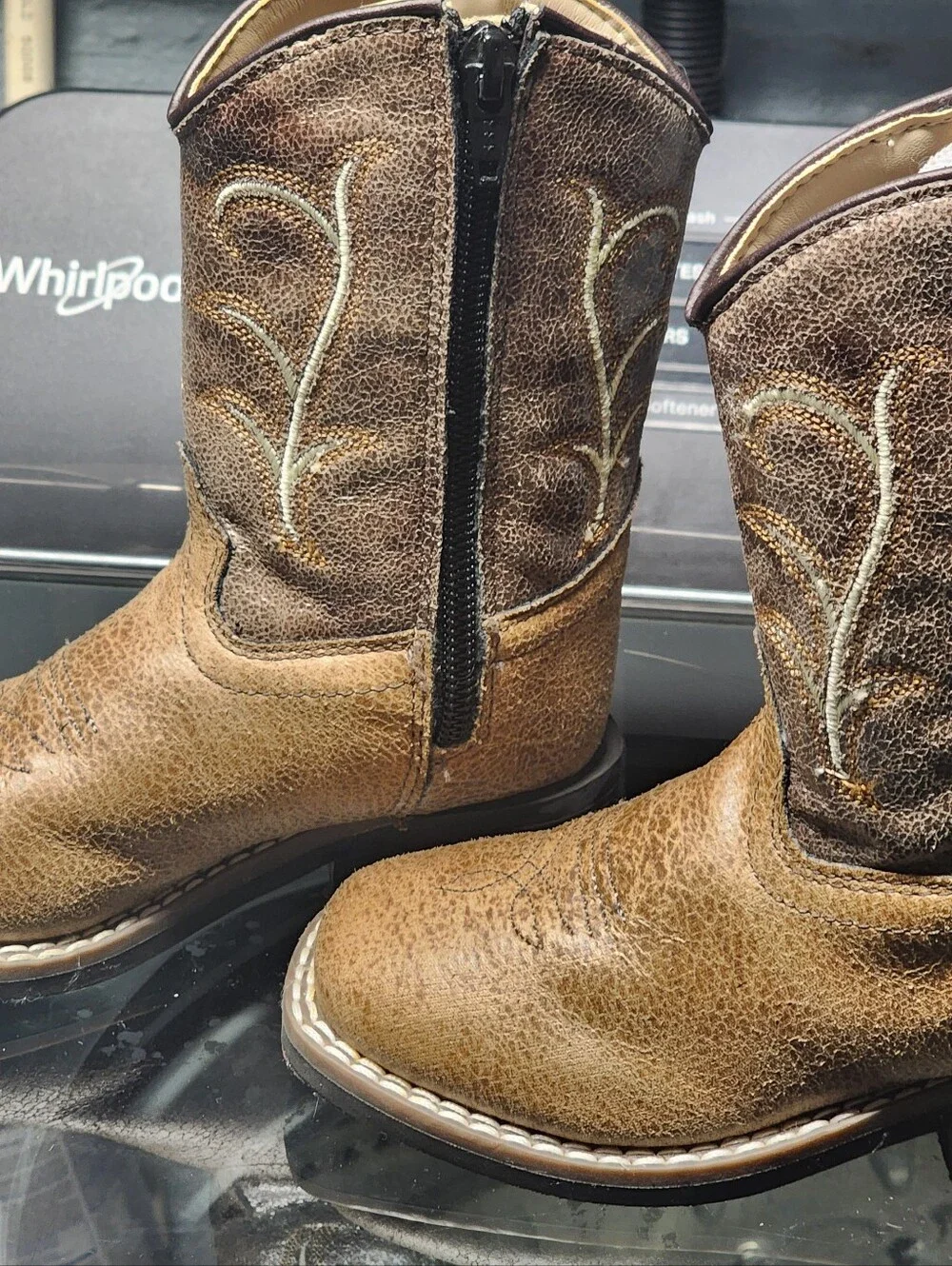 Old West Brown Crackle Western Toddler Boots Size 8D - VB1013